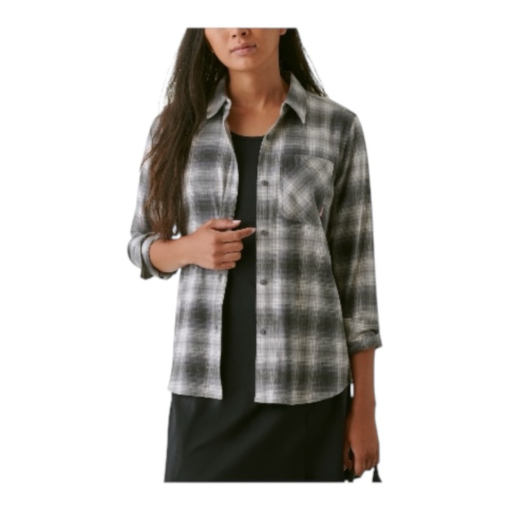 New BASS OUTDOOR Women's Expedition Stretch Gray Flannel Shirt XSmall